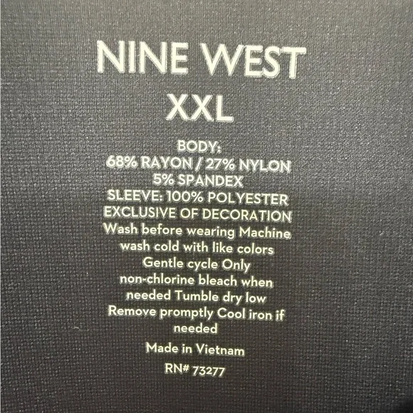 NWT Nine West Black & White Blouse Puff Sleeve Mineral Black Womens Size XXL NEW - Picture 3 of 8